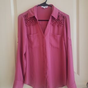 Express Pink Lace Portofino Button Down Shirt